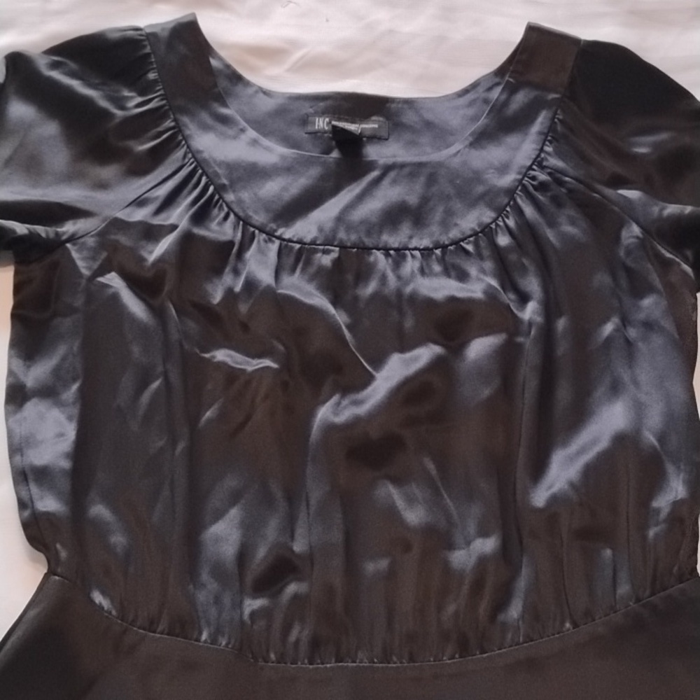 INC International Concepts Woman's Black 100% Silk Blouse, Size: 6P - Picture 2 of 11